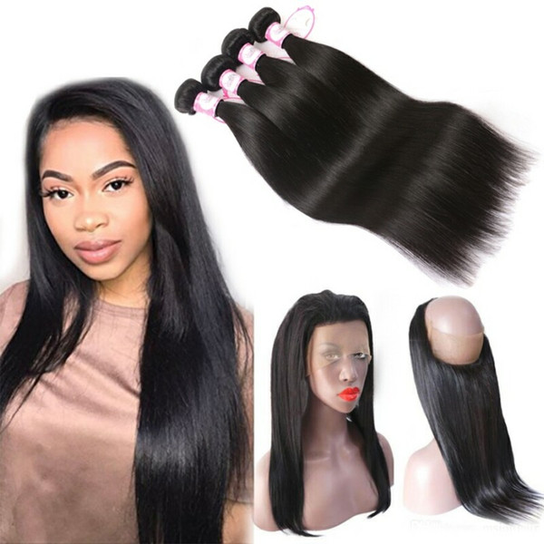 360 Lace Frontal With Bundles Brazilian Body Straight Hair Weave With Closure 10-22 Inch 