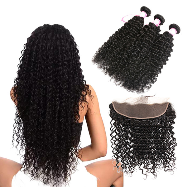 Unprocessed Brazilian Deep Wave Virgin Human Hair 3 Bundles with Frontal Water Loose Deep Remy Hair Extension deep wave bundles with frontal