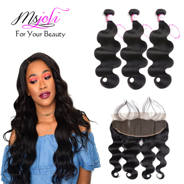 4x13 Lace Frontal With 3 Bundles Body Wave Brazilian Body Wave Human Hair Extensions With Ear to Ear Lace Frontal Closure Brazilian Hair