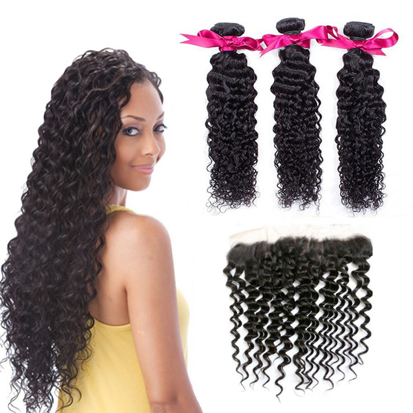 Indian Human Hair Extensions Deep Wave 3 Bundles With 13X4 Lace Frontal With Baby Hair Virgin Hair Bundles With Frontal Closures Msjoli