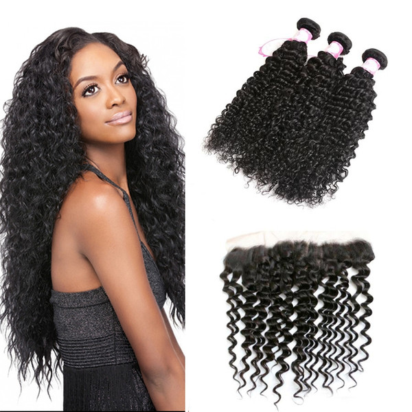 Brazilian Human Hair Extensions Deep Wave 3 Bundles With 13X4 Lace Frontal With Baby Hair Virgin Hair Bundles With Frontal Closures Msjoli