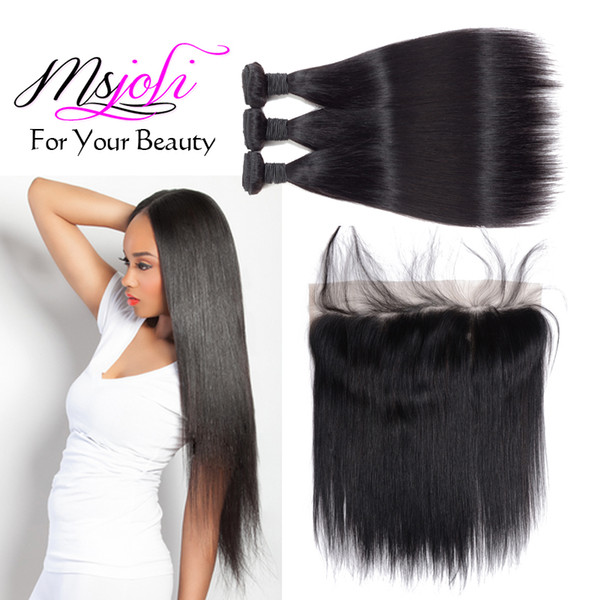 Brazilian human hair straight three bundle with 13x4 frontal with baby hair raw Brazilian wholesale human hair bundle with frontal Msjoli