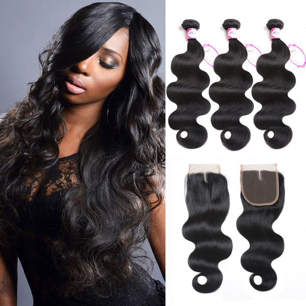 Brazilian body wave Indian unprocessed remy human hair bundle with closure virgin body wave hair weave Msjoli