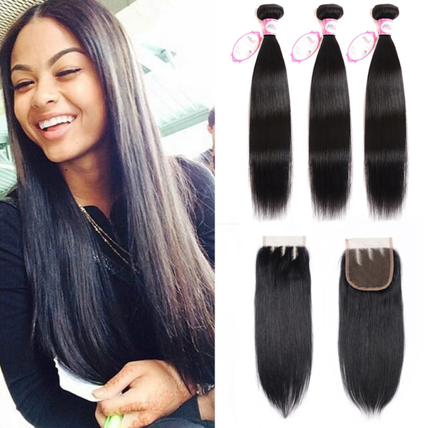 Mink Brazilian human hair straight three bundles with closure 4 pieces/set Brazilian straight hair weave Msjoli hair extensions