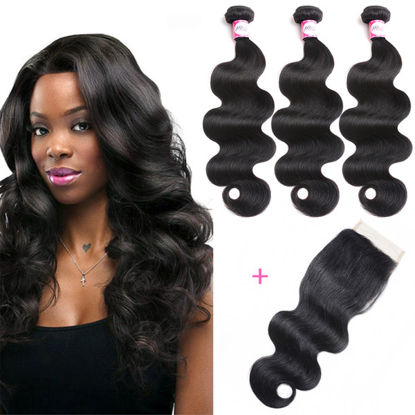 Malaysian body wave Brazilian unprocessed remy human hair bundle with closure virgin body wave hair weave Msjoli