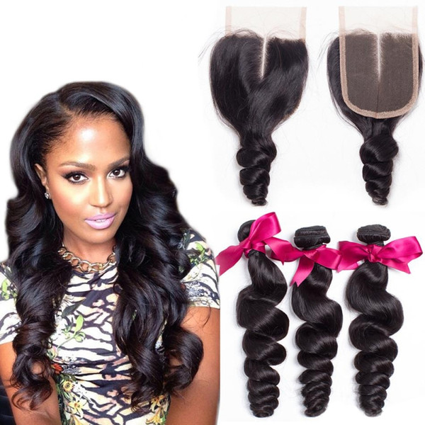 Msjoli 8A Brazilian loose wave Virgin Hair 3 Bundles with closure loose wave Human Hair Extensions virgin Hair Loose Wave