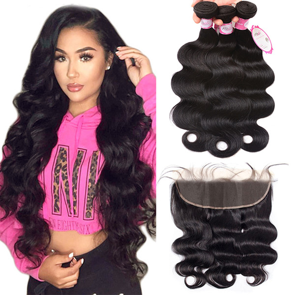 Msjoli hair Hair Indian Body Wave Human Hair Weave 3 Bundles With Frontal Non Remy Lace Frontal Closure With Bundles