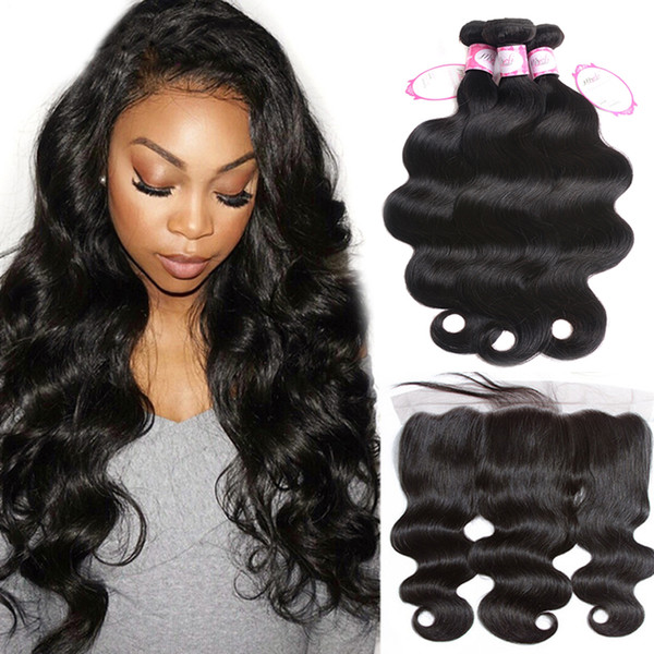 Msjoli hair Hair Brazilian Body Wave Human Hair Weave 3 Bundles With Frontal Non Remy Lace Frontal Closure With Bundles