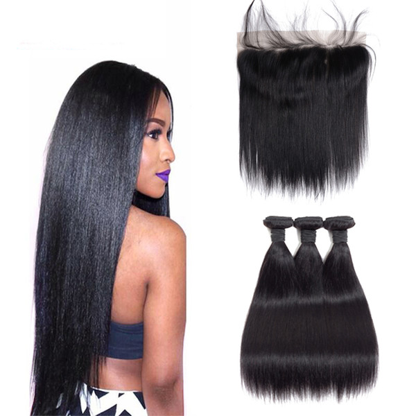 Indian human hair three bundle with 13x4 frontal with baby hair raw Indian wholesale human hair weave extensions straight Msjoli