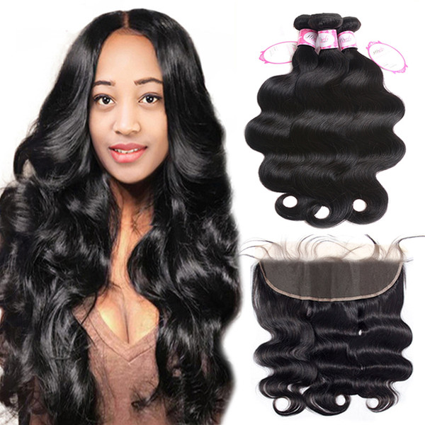 Brazilian Body Wave 3 Bundles With Human Hair Weave Bundles with 13x4 lace frontal for Ms joli hair