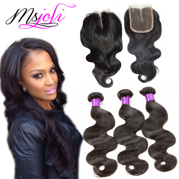 8A Brazilian Virgin Hair With Closure Extensions 3 Bundles Brazilian Body Wave Hair With 4x4 Lace Closure Unprocessed Remy Human Hair