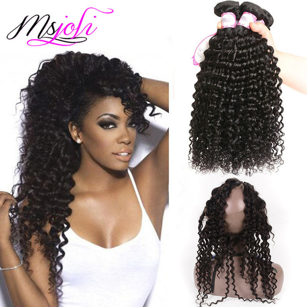 Brazilian Virgin Hair 3 Bundles With 360 Lace Frontal Deep Wave Lace Frontal With Bundles Deep Curly 4pieces/lot Human Hair Wefts