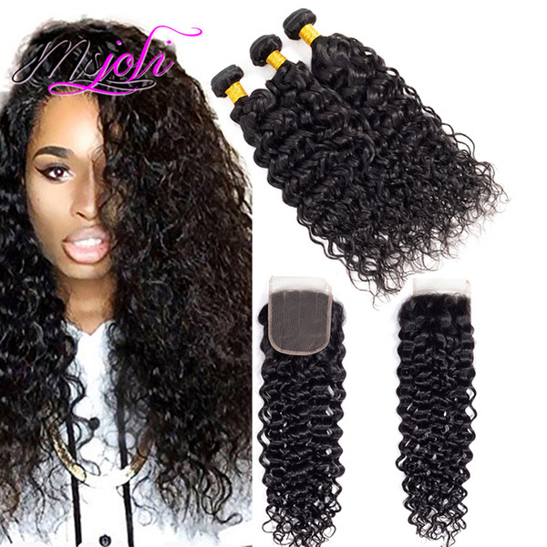 9A Peruvian Water Wave With Closure Peruvian Wet and Wavy Hair 3 Bundles With Lace Closure Natrual Wave Human Hair Bundles closure