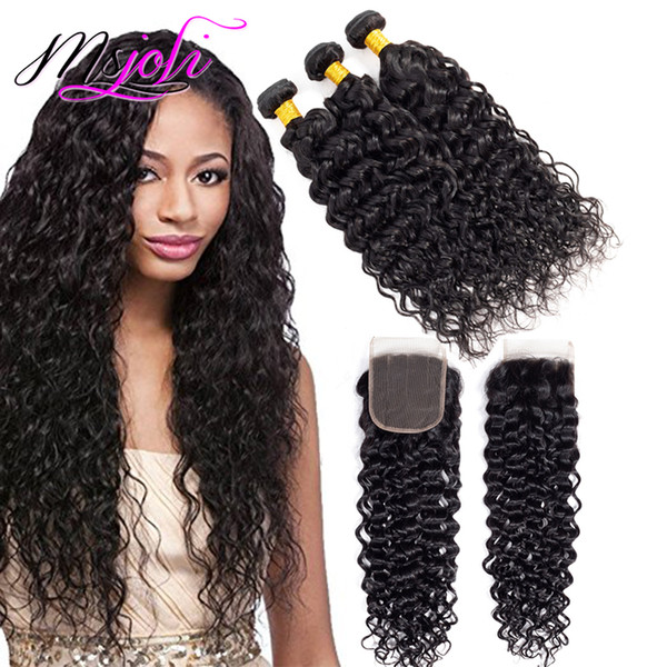 Remy Malaysian Water Wave Bundles With Frontal Wet and Wavy Natural Color Unprocessed Human Hair Extensions Wholesale Price 4Pcs/set