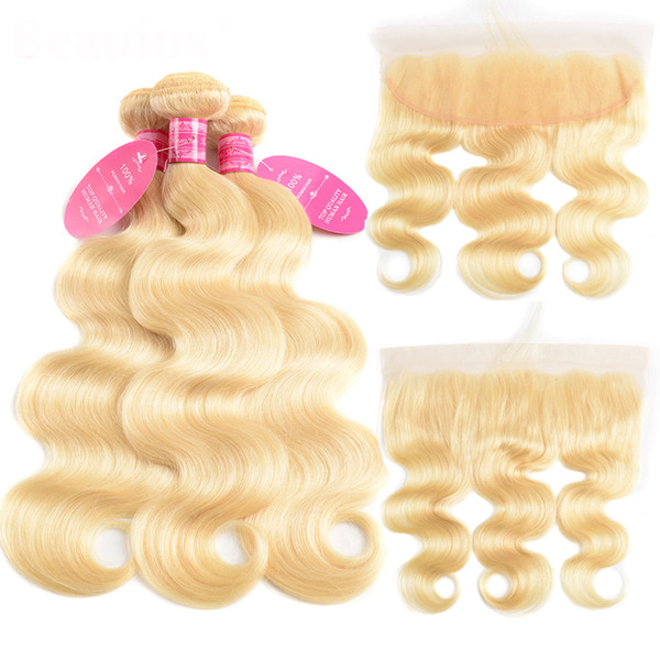 Peruvian Virgin Hair 613 Blonde Bundles With Cosure Body Wave 3 Bundles With 13x4 Lace Frontal 613# Color 8-30inch Body Wave