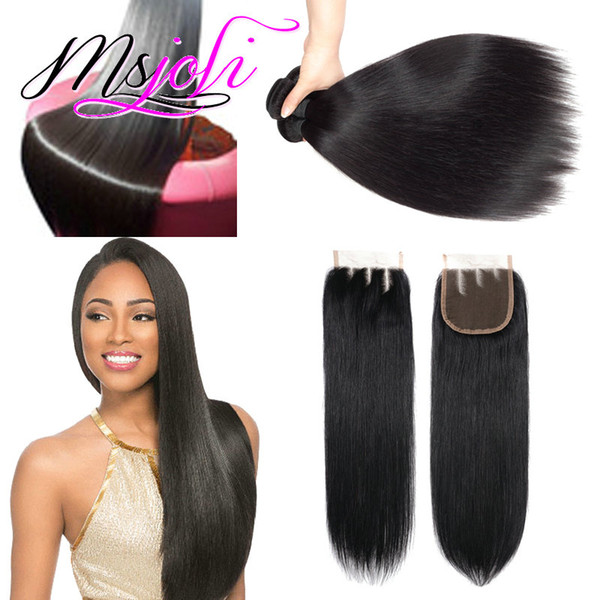 Mink Brazilian Straight Hair Bundles With 4x4 Lace Closure Unprocessed Brazilian Virgin Hair Straight Lace Closure With Human Hair Bundles