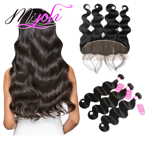 Brazilian Body Wave Hair Frontals with Bundles Human Hair Weaving Extensions Ear To Ear 13x4 frontal Double Weft Hair Bundles Body Wave