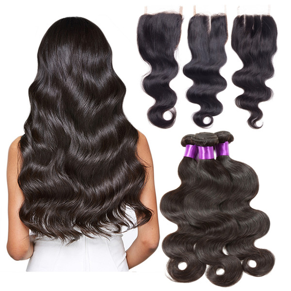 unprocessed hair body wave silky straight natural color 4x4 lace closure with three bundles Brazilian human hair bundles from Ms Joli