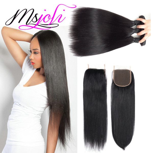 Straight Brazilian Hair Weave Bundles 100% Human Hair Three Bundle with Closure Minkl Brazilian Human Hair Extension