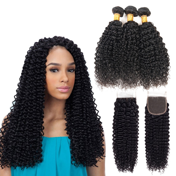 Mink Brazilian human hair bundle with closure kinky curly human hair bundle with closure three bundles with closure brazilian hair