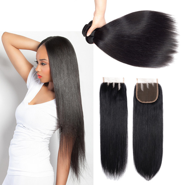 Remy human hair weft sale no tangle no shed human hair weaving straight bundles with lace closure