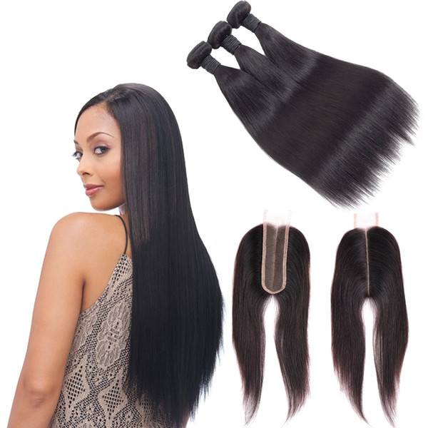 Msjoli Brazilian Straight 2x6 Lace Closure with bundles 100% Human Hair three bundles with closure 4pieces /bags