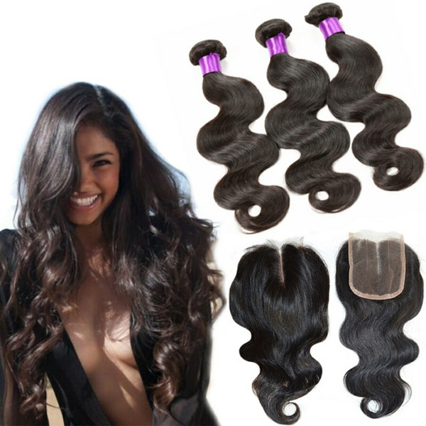 Brazilian Minks human hair bundle with closure unprocessed remy three bundles with 4x4 closure body wave remy hair double weft