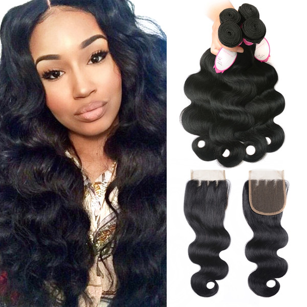 Msjoli Unprocessed remy human hair extensions 100 body wave hair bundle with closure no baby hair three bundles with closure