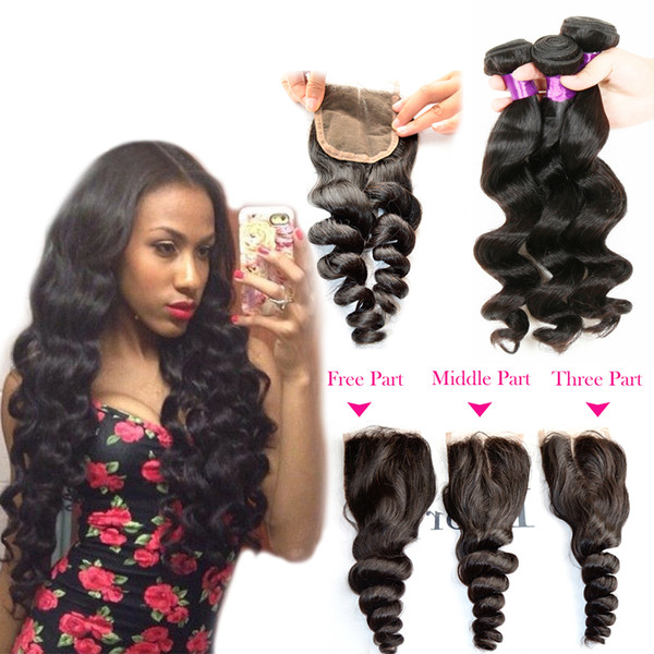 Brazilian Hair Bundle Remy Human Hair 3 Bundles With Closure Loose Wave unprocessed remy human hair weave bundles with closure