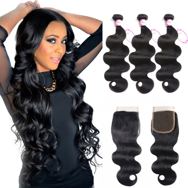 Msjoli Brazilian Body Wave 3 Bundles With Lace Closure Human Hair bundle with closure mink Brazilian Human Remy Hair