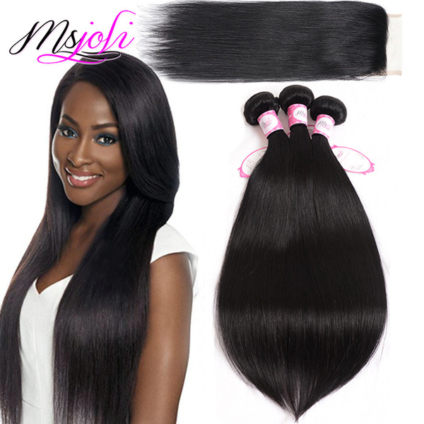 9A Indian Straight Human Hair Bundles with Closure Indian Virgin Hair With 4x4 Lace Closure Indian Hair Bundles