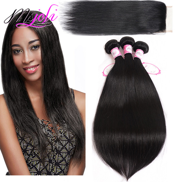 Brazilian Straight Hair Bundles With 4x4 Closure Unprocessed Brazilian Virgin Hair Straight With Lace Closure Cheap Human Hair Extensions