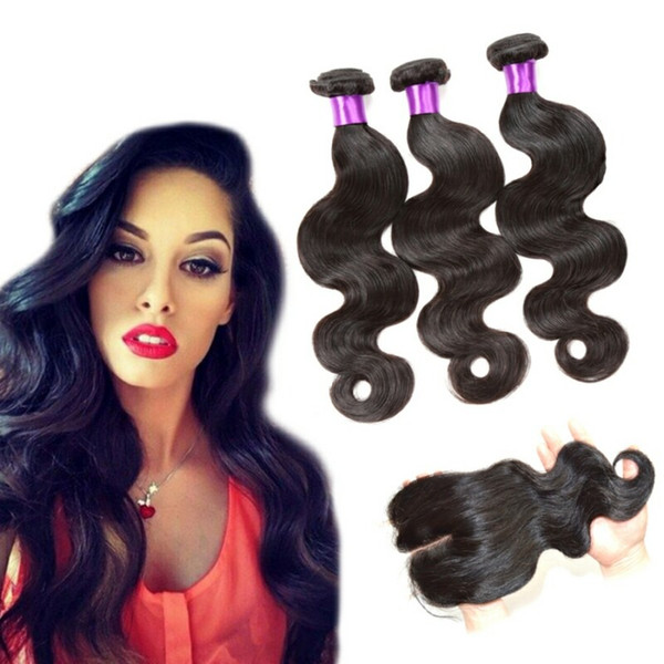 Brazilian Body Wave Free Part Closure with Bundle Malaysian Virgin Human Hair 4x4 Lace Closures Peruvian Remy Hair Indian Hair Bundles