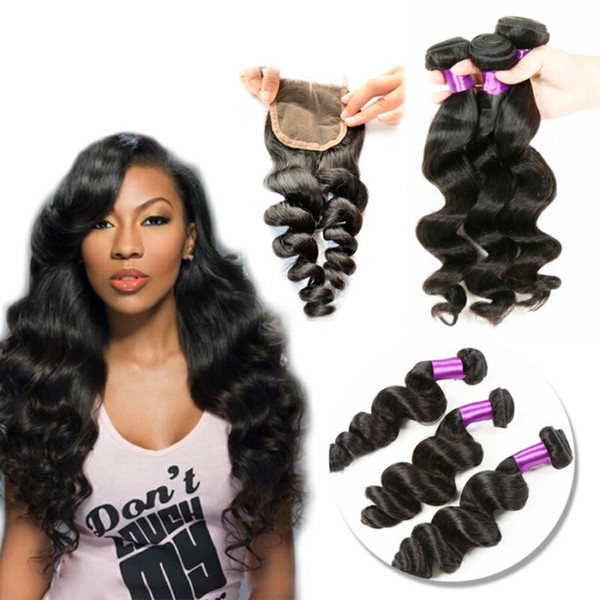 Malaysian virgin remy human loose wave hair bundles with closure 20 22 24 with 20 inch closure hair bundles with closure