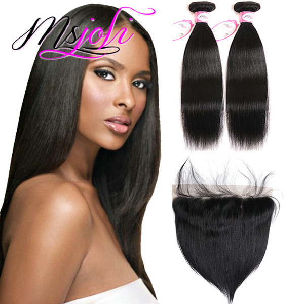 2 Bundles With Frontal Unprocessed Malaysian Human Hair Extension Straight Natural Color Bundles With 13X4 Lace Frontal 3Pcs/Set