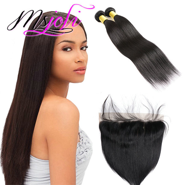 Straight 3Pcs/set Virgin Peruvian 2 Bundles With 13x4 Frontal Human Hair Extension 8-28 Available Double Weft Unprocessed Human Hair