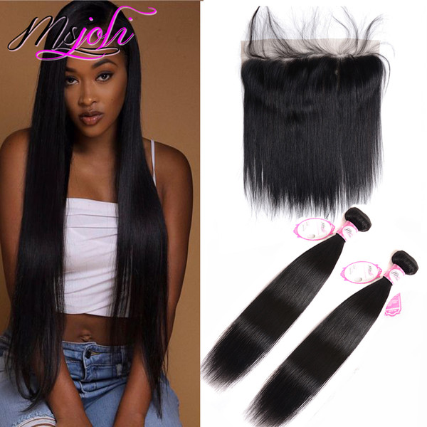 Slick Straight Unprocessed Indian Human Hair Extension 8-28inch Indian Hair 13x4 Lace Frontal With 2 Bundles Double Weft hair weave