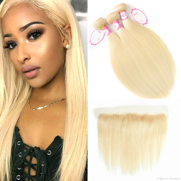 613 Blonde Bundles Brazilian Virgin Hair 613 Blonde Straight Human Hair Weave 3 Bundles With Lace Frontal 13*4 Lace Frontal Ear To Ear