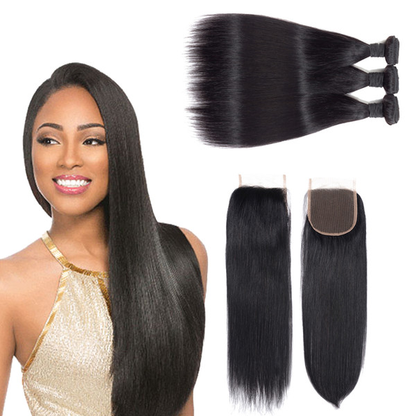 Wholesale free sample hair bundles with closure virgin brazilian hair weave,100 natural human hair for black women straight bundles