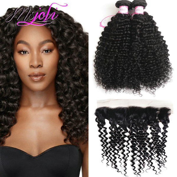 Indian Hair Deep Wave Unprocessed Human Hair Extension 13X4 Frontal With 2 Bundles Double Weft Weaves Natural Color Deep Wave Virgin Hair