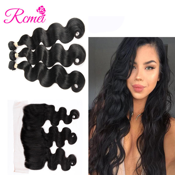 Rcmei Mongolian Body Wave Hair Bundles With Frontal 3 Bundle Remy Human Hair Weave 13x4 Lace Frontal Closure With Bundle