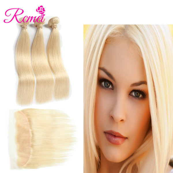 Rcmei Blonde 613 Straight Hair 3 Bundles With 13*4 Lace Frontal 10-30inch 100% Mongolian Human Hair Bundles With Frontal 4pcs/lot