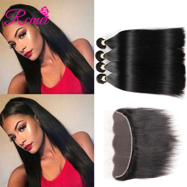 cmei Indian Straight Bundles With Frontal 4 Bundles With 13*4 Ear to Ear Lace Frontal Remy Hair Extensions Natural Black Hair Weaves