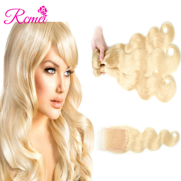 Rcmei Indian Human Hair Weaving Body Wave Hair 3 Bundles With Closure 10