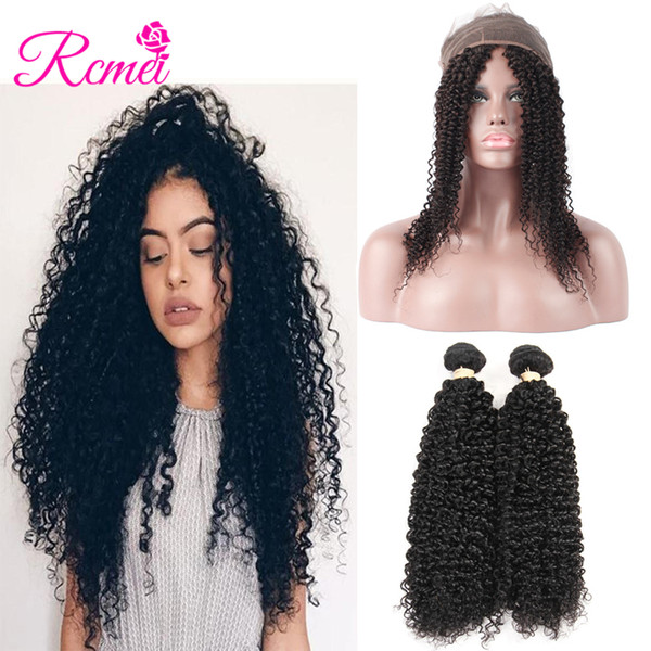 Rcmei 360 Lace Frontal With Bundle Malaysian Kinky Curly Human Hair 2 Bundles With 360 Frontal Closure Remy Hair 3Pcs/Lot