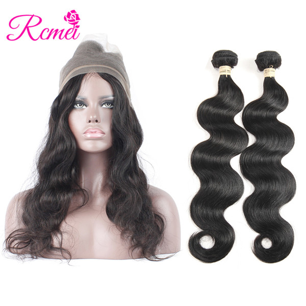 Peruvian Body Wave Hair Weaving 2 Bundles With 360 Lace Frontal Pre-plucked 100% Human Hair Extensions With 360 Frontal 3PCS/Lot