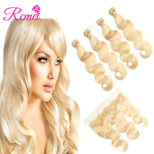 Rcmei Pre-coloe 613 Blonde Body Wave Human Hair 4 Bundles With 13*4 Lace Frontal Pre-plucked 10-30inch 100% Mongolian Virgin Hair 5pcs/lot