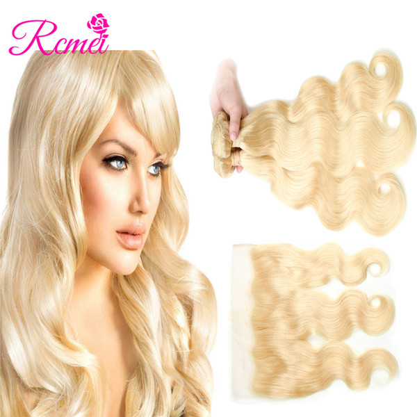 3 Bundles Of #613 Blonde Body Hair With Frontal 100% Indian Hair Per-colored 10-30inch With 13*4 lace Frontal Pre-plucked Rcmei Hair Product