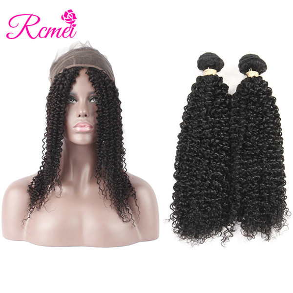 Rcmei 360 Lace Frontal with Bundle Peruvian Kinky Curly Human Hair Weave 2 Bundles with 360 Frontal Pre Plucked 3pcs/lot 