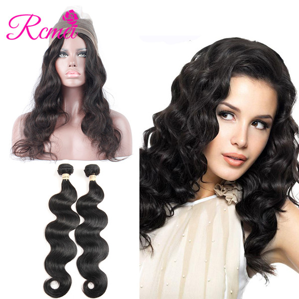 Mongolian Body Wave Human Hair 2 Bundles With 360 Lace Frontal Mnogolian Body Wave Ear To Ear Closure Remy Hair Natural Black Rcmei